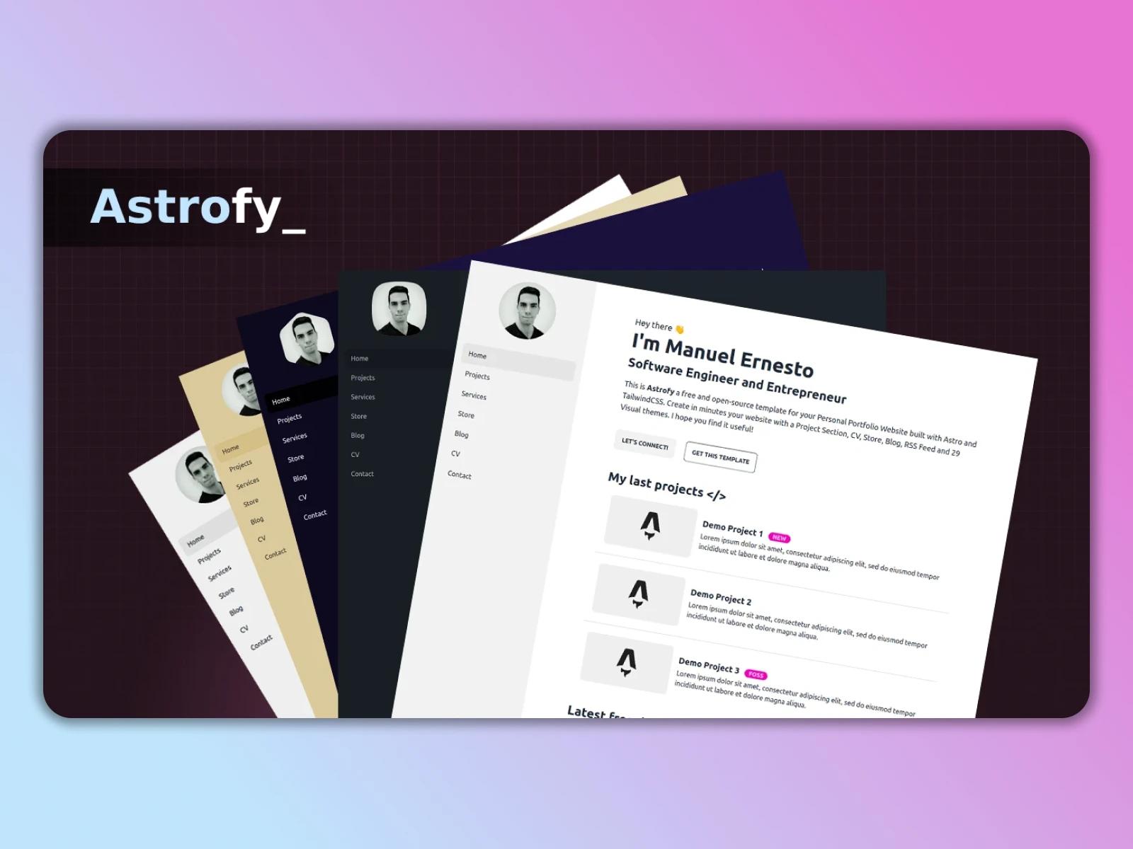 astrofy template gratuit pour portfolio tailwindcss