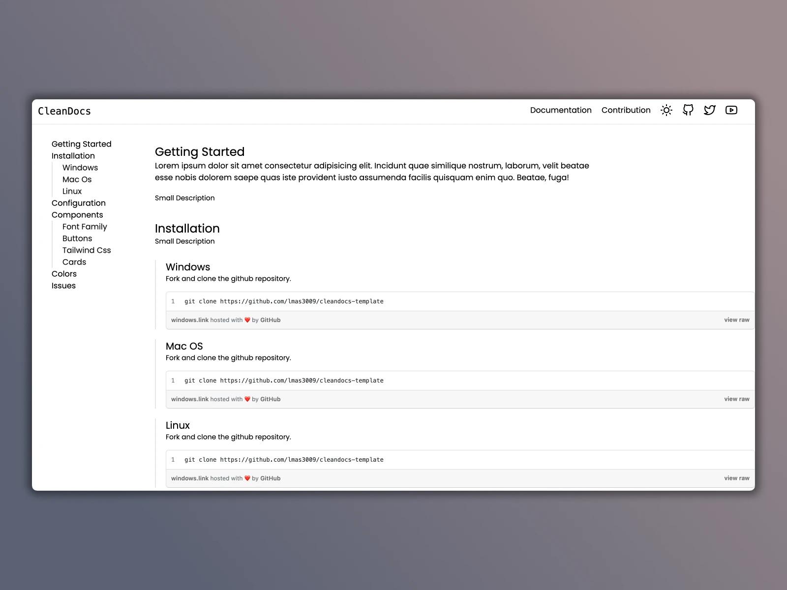 clean docs template de site de documentation gratuite tailwindcss html5