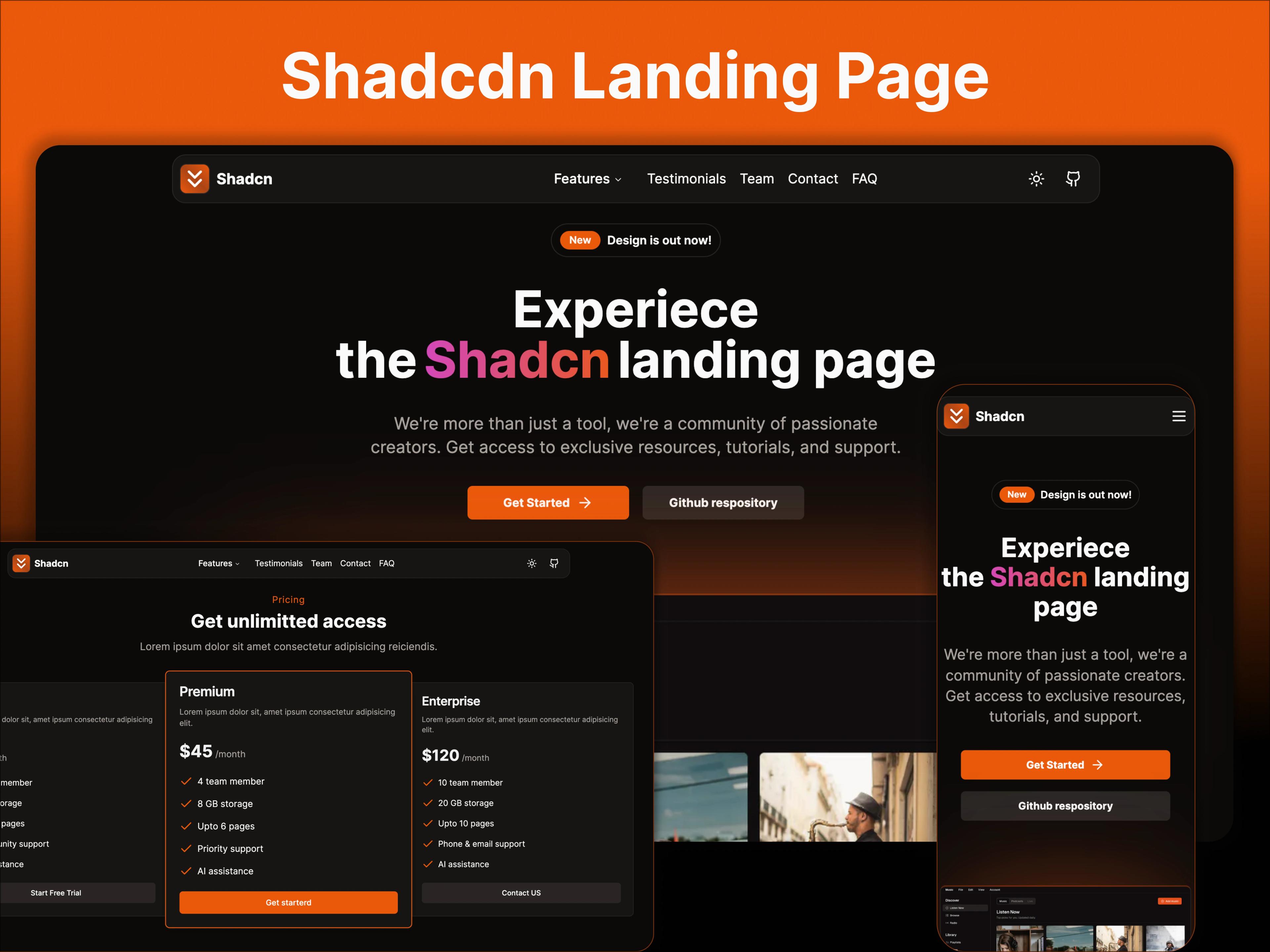 shadcdn landing page template gratuit